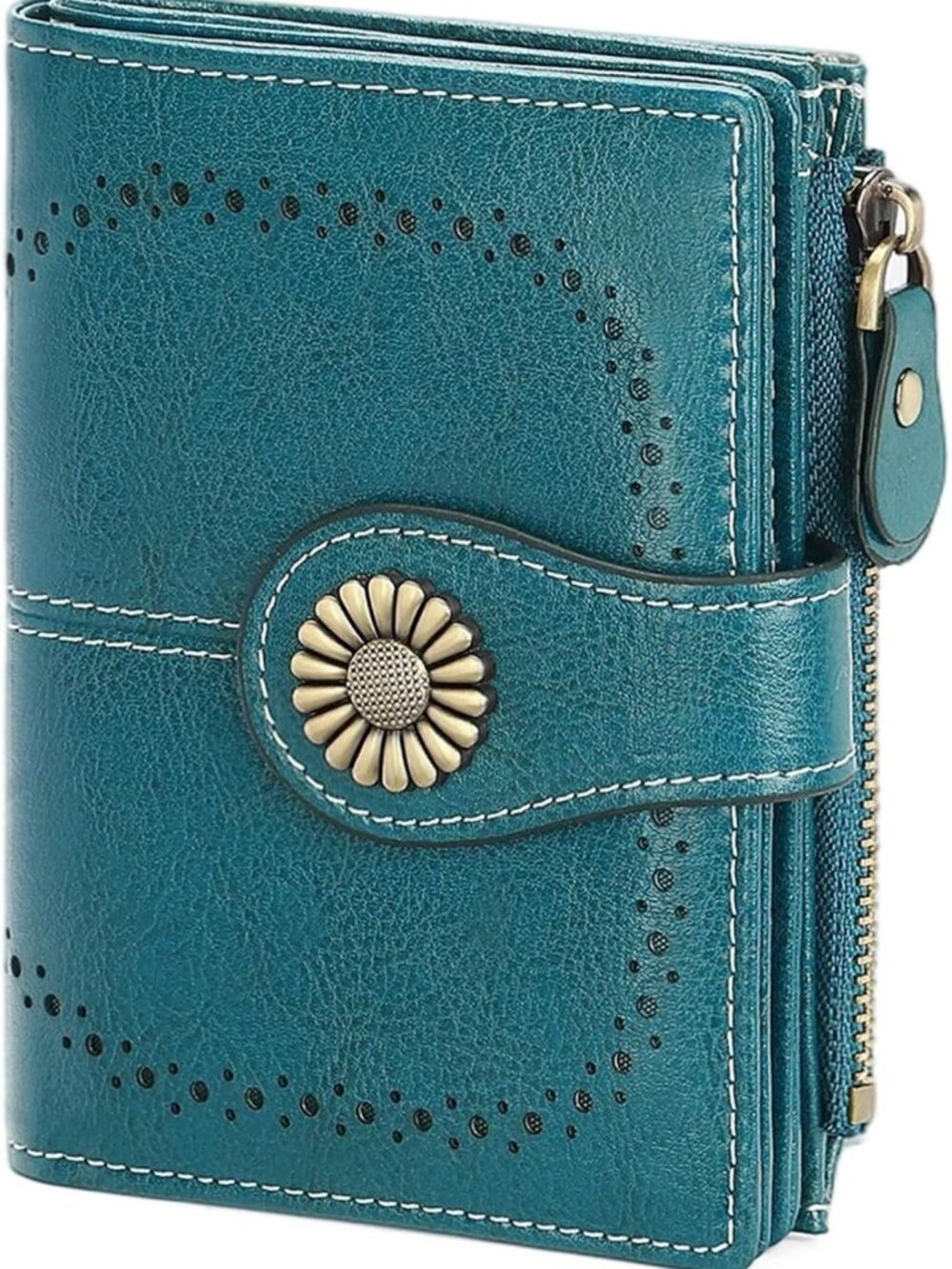 Small Women's Leather Wallet - RFID Blocking Bifold Card Holder with Zipper Coin